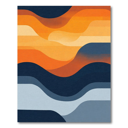 Warm Orange Blue Wave Layers Rug