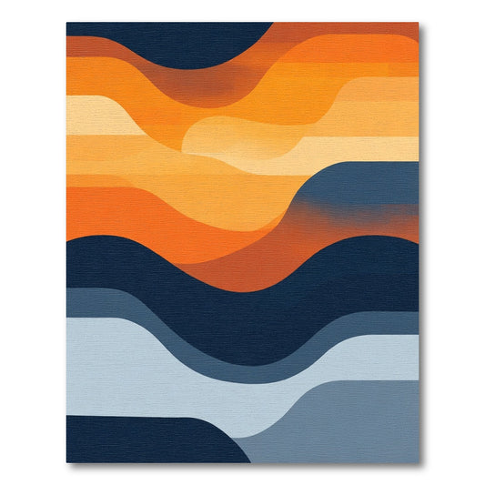 Warm Orange Blue Wave Layers Rug