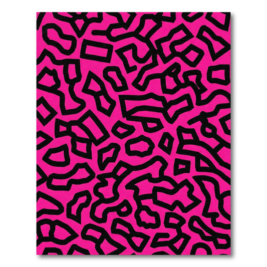 Hot Pink Black Abstract Jagged Shapes Rug