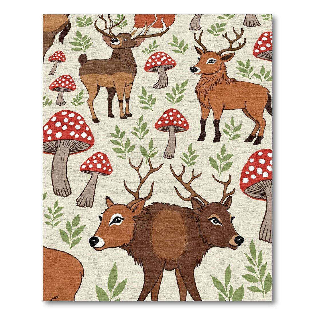 Whimsical Deer Mushroom Forest Scene Rug