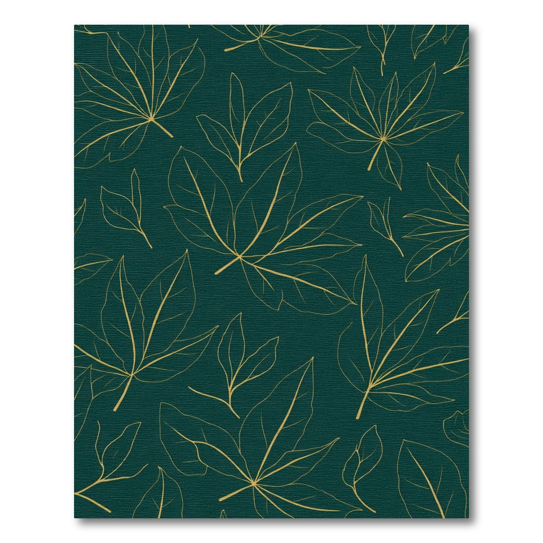 Golden Outline Leaves Emerald Background Rug