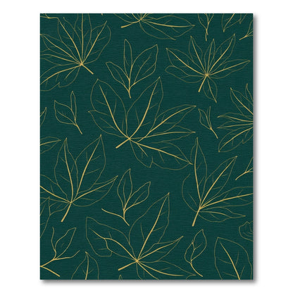 Golden Outline Leaves Emerald Background Rug