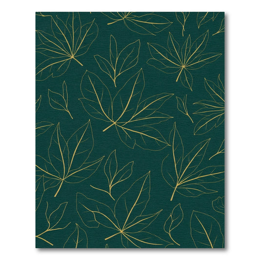 Golden Outline Leaves Emerald Background Rug