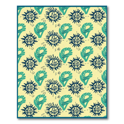 Navy Cyan Sunburst Leaf Scatter Rug