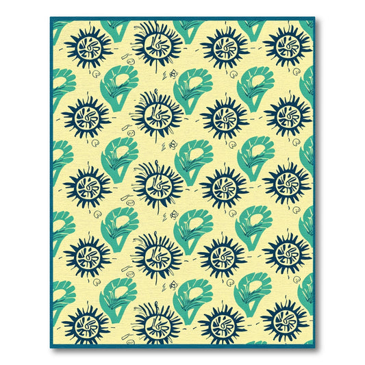 Navy Cyan Sunburst Leaf Scatter Rug
