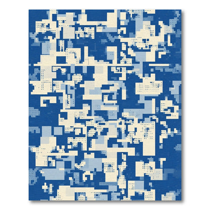 Abstract Blue Geometric Grid Rug