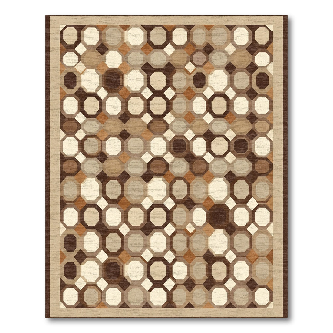 Earthy Brown Geometric Octagon Mosaic Rug