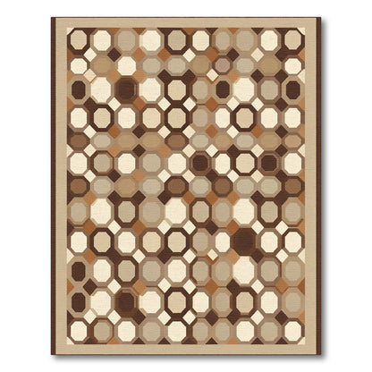 Earthy Brown Geometric Octagon Mosaic Rug