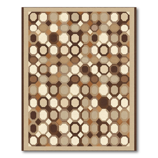 Earthy Brown Geometric Octagon Mosaic Rug