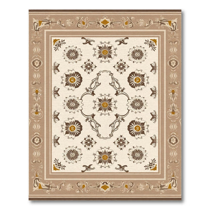 Brown Beige Floral Medallion Scrollwork Rug