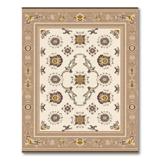Brown Beige Floral Medallion Scrollwork Rug