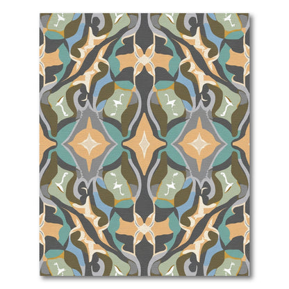 Retro Abstract Teal Orange Motif Rug