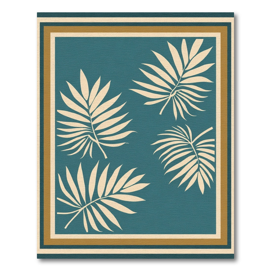 Teal Tropical Palm Frond Composition Rug