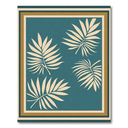 Teal Tropical Palm Frond Composition Rug