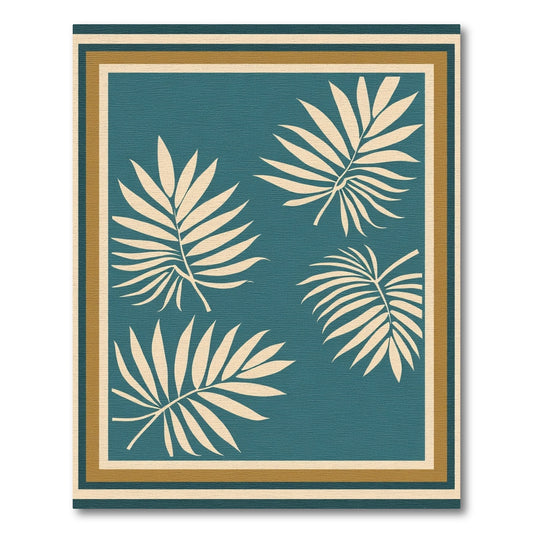 Teal Tropical Palm Frond Composition Rug