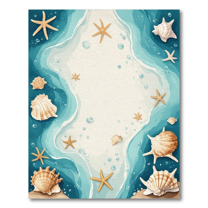 Blue Teal Coastal Seashell Starfish Area Rug