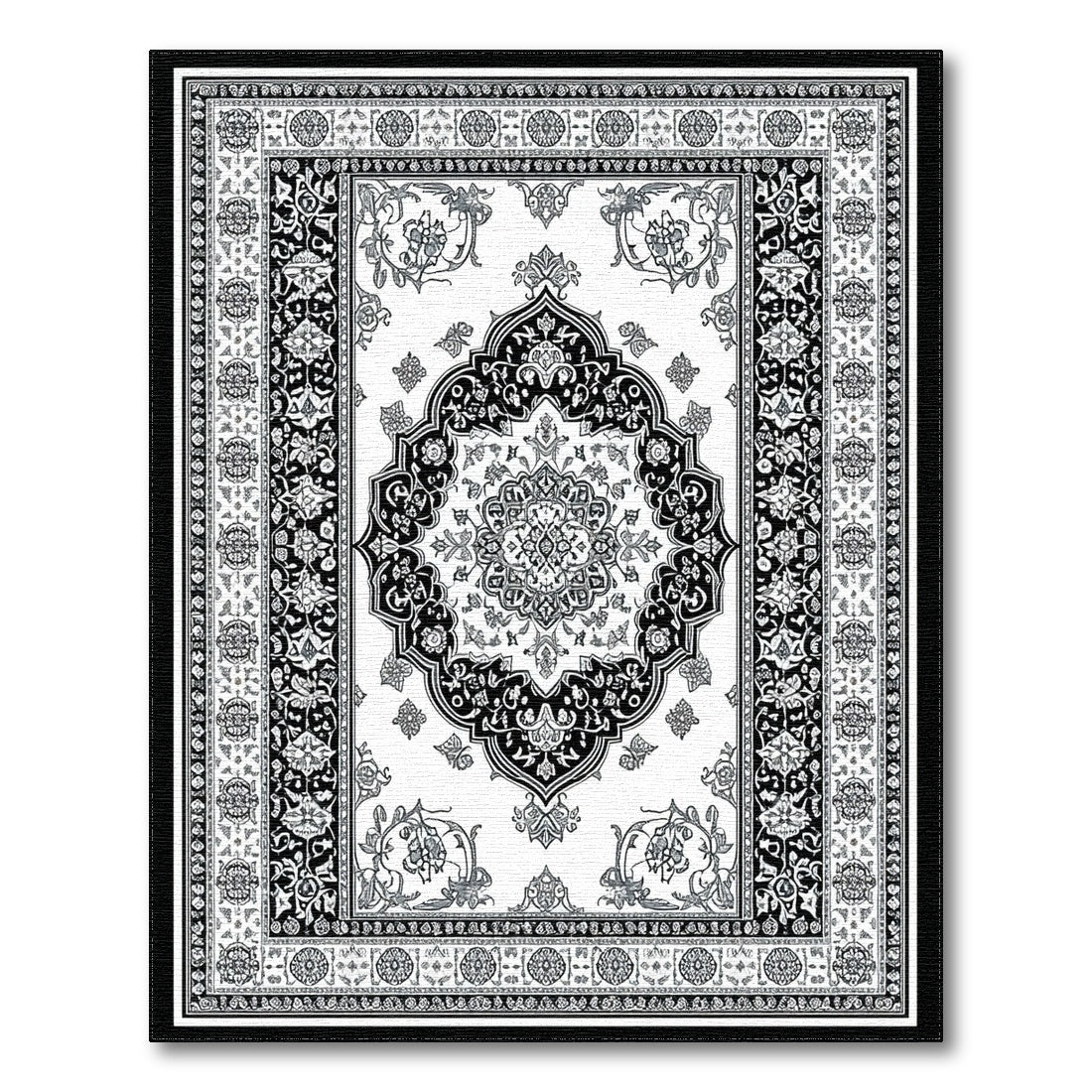 Black White Persian Medallion No. 6 Area Rug