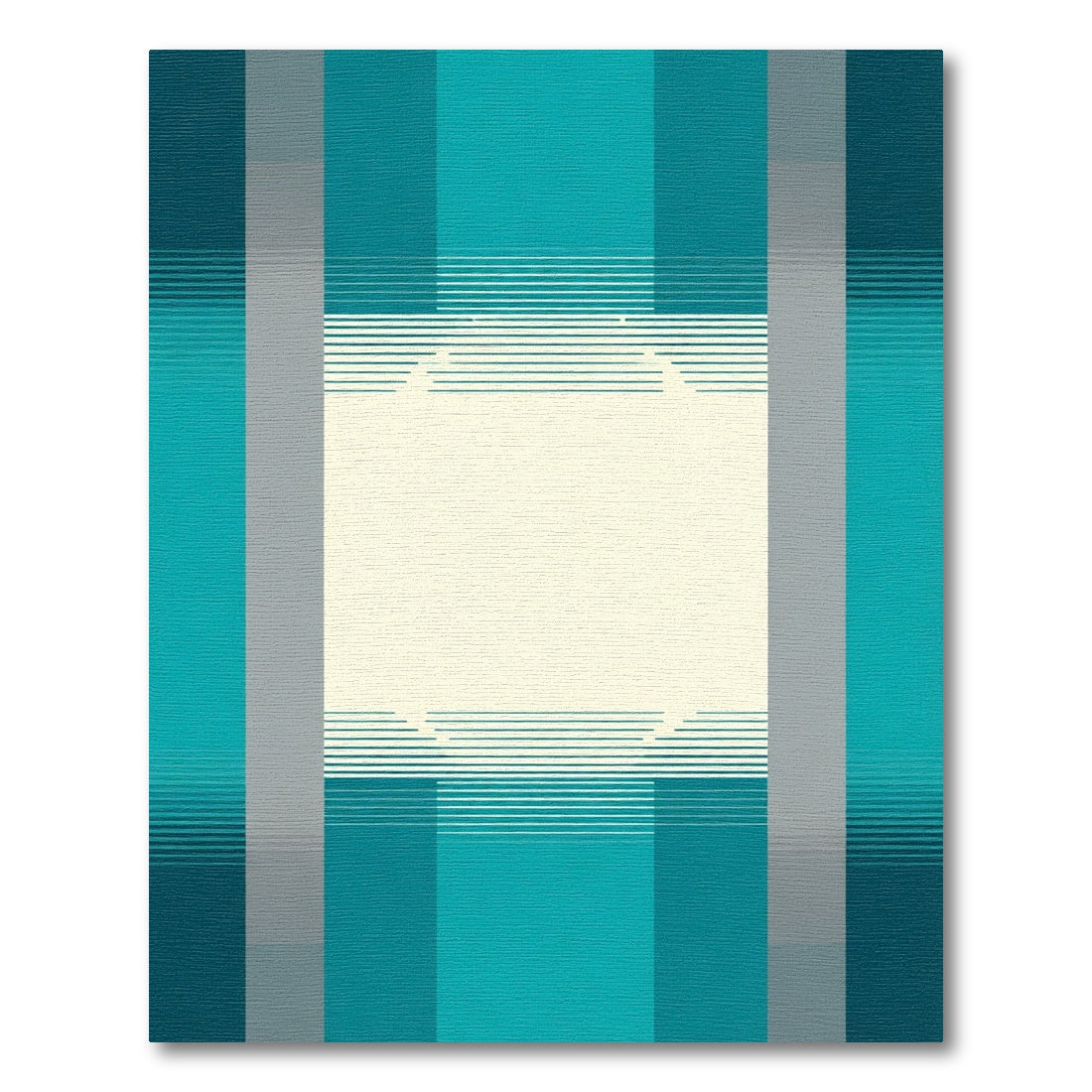 Teal Gray Ivory Geometric Stripe Rectangles Rug