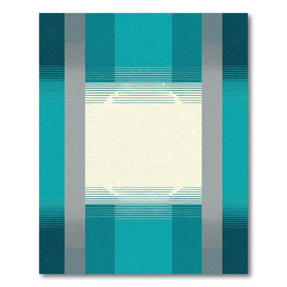 Teal Gray Ivory Geometric Stripe Rectangles Rug