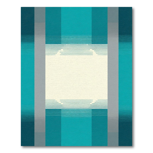 Teal Gray Ivory Geometric Stripe Rectangles Rug