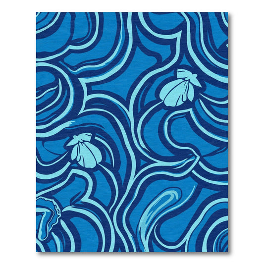 Oceanic Blue Abstract Floral Swirl Rug