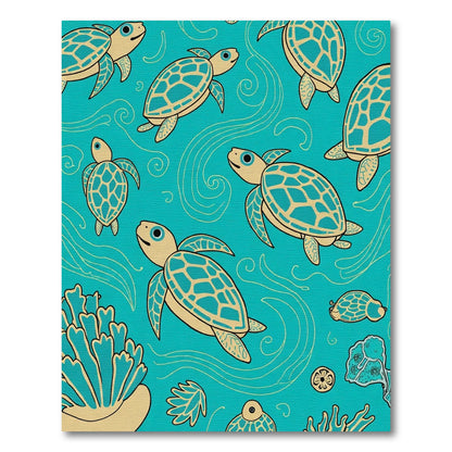 Coastal Turquoise Sea Turtle Swirls Rug