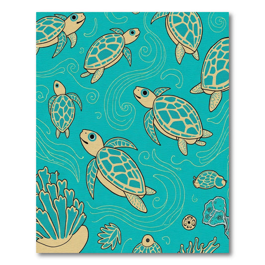 Coastal Turquoise Sea Turtle Swirls Rug