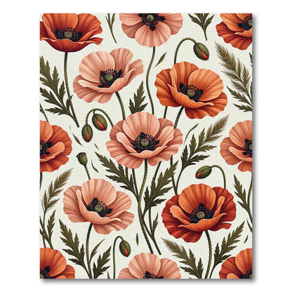 Orange Pink Poppy Floral Meadow Rug