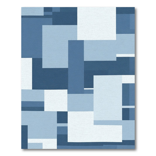Abstract Blue Geometric Interlocking Blocks Rug