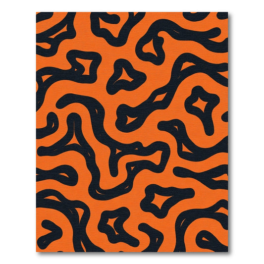 Orange Black Abstract Line Art Rug