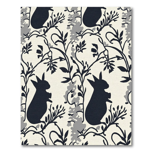 Dark Bunny Floral Cream Background Rug