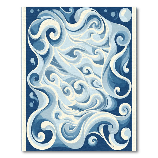 Vibrant Blue White Swirling Ocean Rug