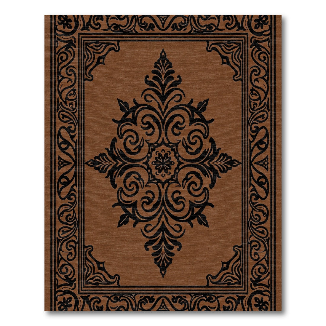 Brown Black Ornate Medallion Border Rug