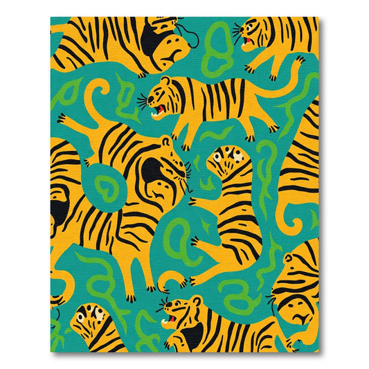 Yellow Tiger Stripes Teal Jungle Rug