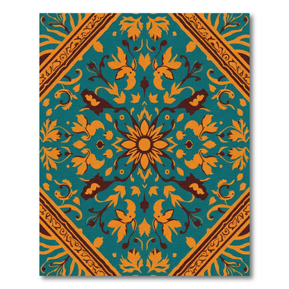 Amber Teal Floral Medallion Brocade Rug
