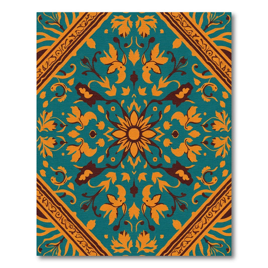 Amber Teal Floral Medallion Brocade Rug
