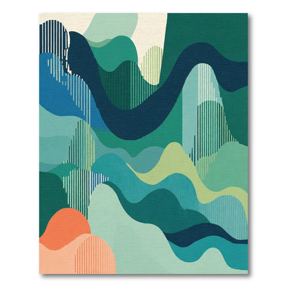 Teal Emerald Abstract Wavy Stripes Rug