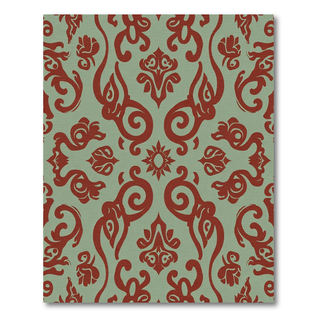 Rust Red Floral Damask Symmetry Rug