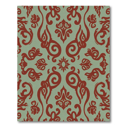 Rust Red Floral Damask Symmetry Rug
