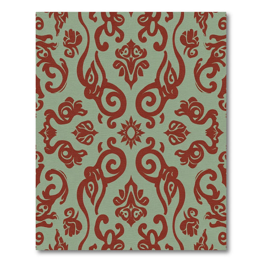 Rust Red Floral Damask Symmetry Rug