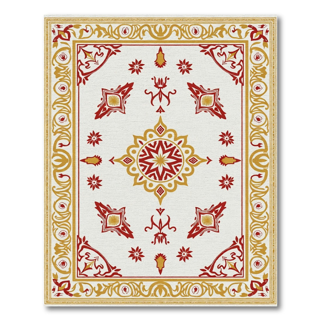 Crimson Gold Floral Mandala Rug