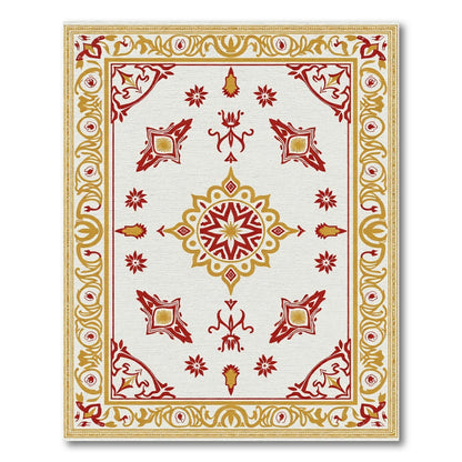 Crimson Gold Floral Mandala Rug