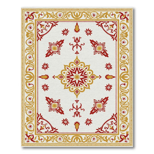 Crimson Gold Floral Mandala Rug