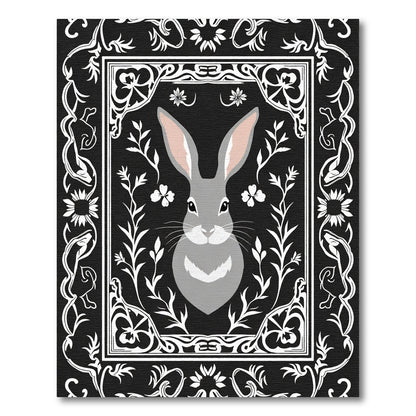 Whimsical Gray Bunny Floral Border Rug