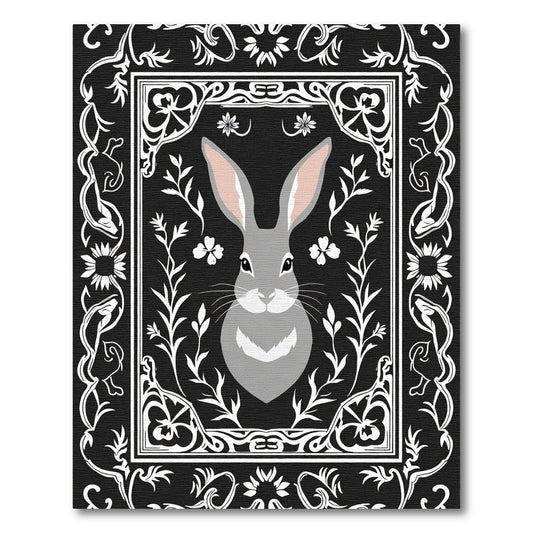 Whimsical Gray Bunny Floral Border Rug
