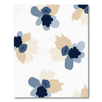 Earthy Beige Blue Abstracted Floral Rug