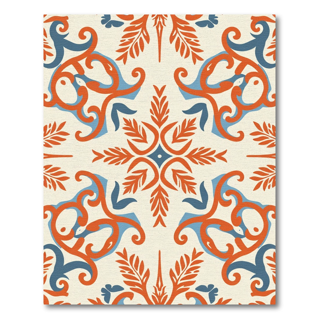 Cream Orange Blue Scroll Medallion Rug