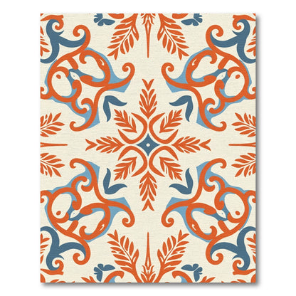 Cream Orange Blue Scroll Medallion Rug