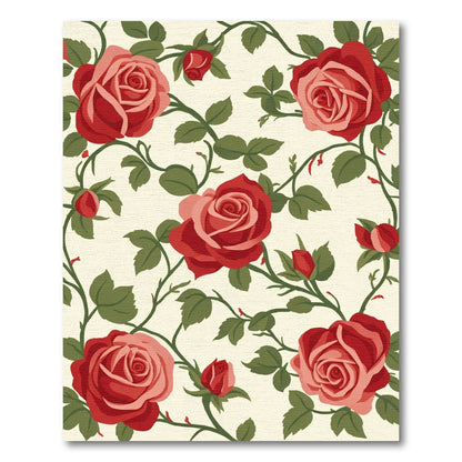 Crimson Rose Vine Floral Rug