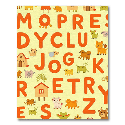 Alphabet Animals Light Yellow Whimsical Rug